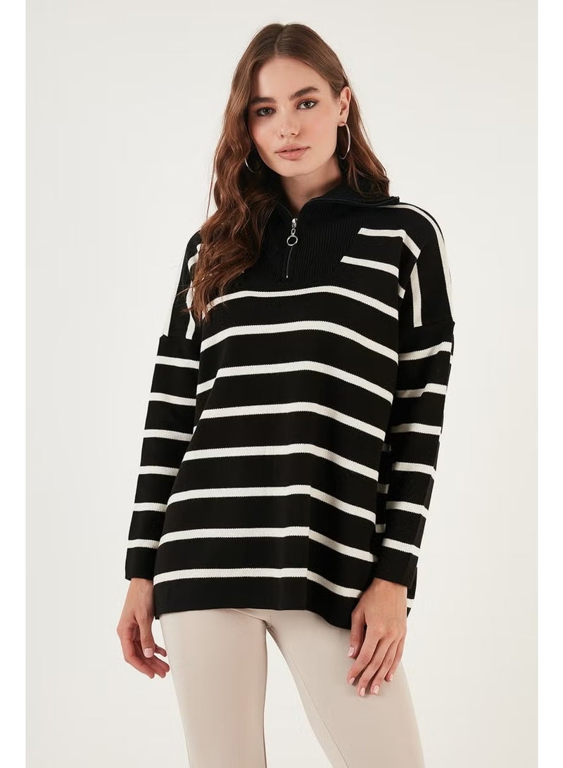 Lela Striped Half Zipper Oversize Knitwear Sweater Women's Sweater 4616080 - Image 2